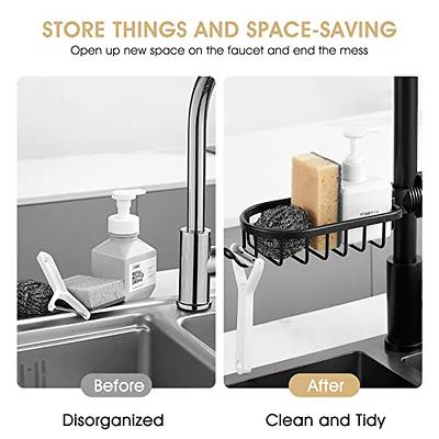 HapiRm Sponge Holder Kitchen Sink Caddy Organizer, Sponge Dish Brush Soap  Dispenser Holder with Drain Tray for Countertop, SUS304 Stainless Steel  Rustproof Sink Rack - Silver 