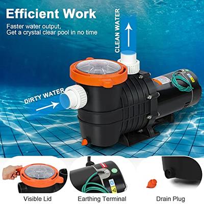 TUOKE Swimming Pool Pump, 2HP 115V, 1500W Single Speed Pumps for