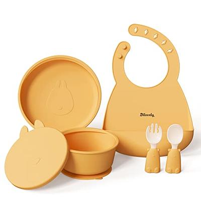 PAGETOC Baby Led Weaning Supplies, Food Grade Silicone Baby Feeding Sets  with Suction Plate and Bowel，Toddler Plates and Bowls Set with Adjustable