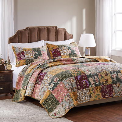 Greenland Home Fashions Antique Rose All-Cotton Reversible Quilt Set