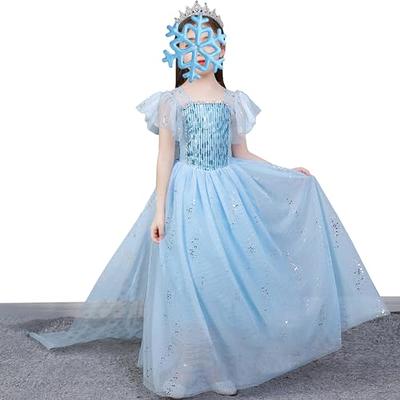 knemmy Elsa Costume for Girl Elsa Dress Frozen Cosplay Princess Dress Up  Clothes Halloween Party Perform Birthday Outfit