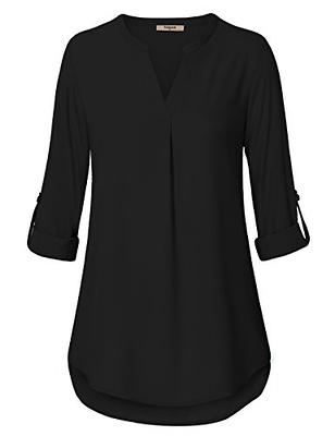 Timeson Black Blouses for Women,Women's Tunic Tops Ladies Dressy Chiffon  Blouse 3/4 Sleeve Dress Shirts Business Casual Clothes Professional  Interview Office Work Silk Tops Funeral Attire Black Medium at   Women's Clothing