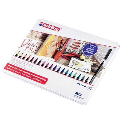 edding Assorted Colors Fiber Pen Set - 20 Pack with Reusable Tin