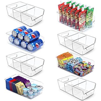 Set of 8, Stackable Clear Bins with Removable Dividers - Food