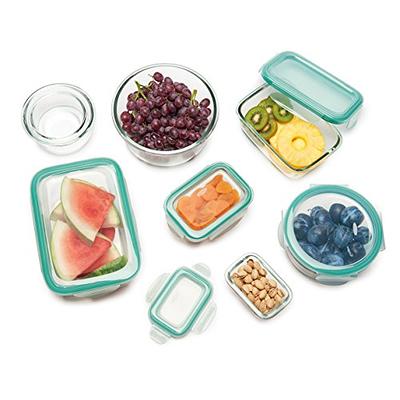 OXO Good Grips Smart Seal Leakproof Glass Food Storage Container  Set,Clear,8 Piece Rectangle,Blue