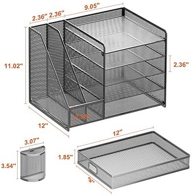 5-Tier Desk Organizer with File Holder, Drawer, and Pen Holders - Mesh  Desktop Storage for Office Supplies and Magazines