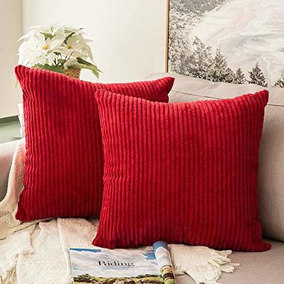 Fluffy Corduroy Velvet Solid Color Suqare Cusion Accent Decorative Throw Pillow for Couch, 18 inch x 18 inch, White, 2 Pack