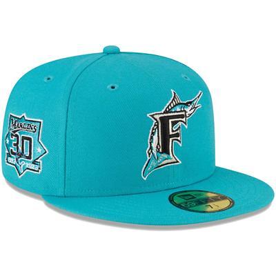 Men's New Era White Florida Marlins Cooperstown Collection Neon Eye 59FIFTY Fitted Hat