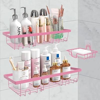 Cuukie Acrylic Bathroom Shower Organizer - Wall Mounted Shelves and Shampoo Holder, No Drilling or Rust