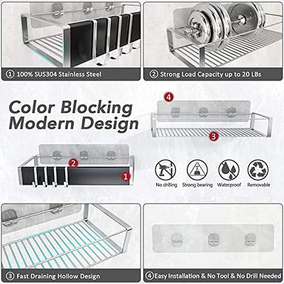 Roseyat Bathroom Adhesive Shower Caddy Basket Shelf with Hooks, No Drilling  Removable Bathroom Shelf Organizer,Stainless Steel Rustproof Shower Rack