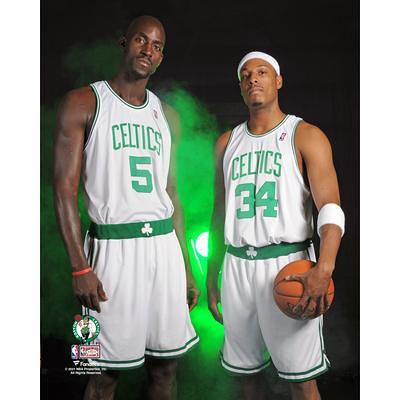 Larry Bird Boston Celtics Unsigned with Magic Johnson Celtics Shirt  Photograph