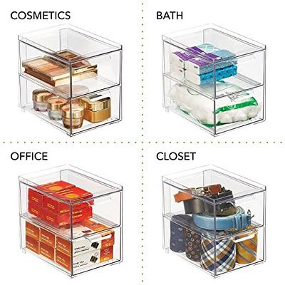 mDesign Long Plastic Drawer Organizer Container Bin for Closet, 6 Pack, Clear