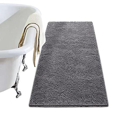 LOCHAS Luxury Bathroom Rug Shaggy Bath Mat 24 x 60 Inch, Washable Non Slip Bath  Rugs for Bathroom Shower, Soft Plush Chenille Absorbent Carpets Mats, Gray  