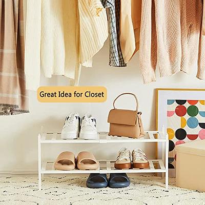 3-Tier Bamboo Shoe Rack for Entryway, Stackable Heavy Duty, Multi-Function, Free Standing Shoe Racks for Bedroom Hallway Closet