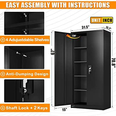 Black Metal Storage Cabinet with 2-Doors and 4 Shelves, Lockable Tall  Cabinet for Home Office Garage Kitchen Pantry ZT-W25262845 - The Home Depot