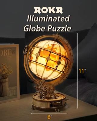 ROKR 3D Wooden Puzzles for Adults-LED Illuminated Wooden Globe