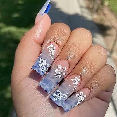 Foccna Square Blue Press on Nails Long,Fake Nails Acrylic False Nails  Flower Design,Artificial Blue Nails for Women and Girls, 24 pcs - Yahoo  Shopping