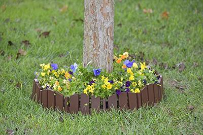 EasyFlex Decorative No-Dig Landscape Edging with Anchoring Spikes, 2.5 in.  Tall Scalloped Top Garden Border with Woodgrain Texture, 100 Foot Kit