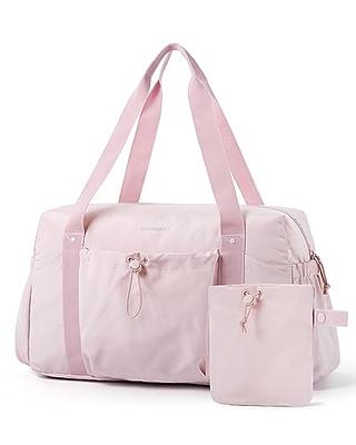 Travel Duffel Bag with Shoe Pouch, Weekender Overnight Bag for Women Carry  On Duffle Bags Gym Bag with Trolley Sleeve for Women-Pink