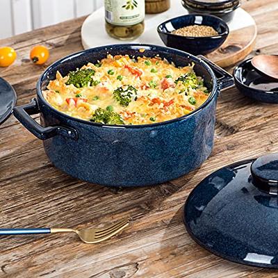 HVH Ceramic Casserole Dish with Lid Oven Safe, 2 Quart Round Casserole Dish  Set, 9 Inches Round Baking Dish with Lid Oven Safe, Deep Baking Dishes for