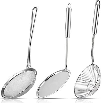 Anaeat anaeat stainless steel spider strainer skimmer, set of 3  professional kitchen pasta strainer spoon with long handle - asian s