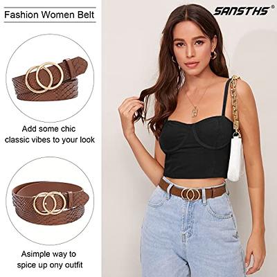 SANSTHS 2 Pack Women Leather Belts Faux Leather Jeans Belt with