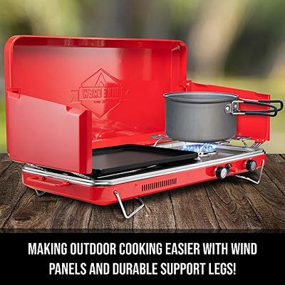 2-in-1 Portable Propane Grill 2 Burner Camping Gas Stove with Removable Leg  Black