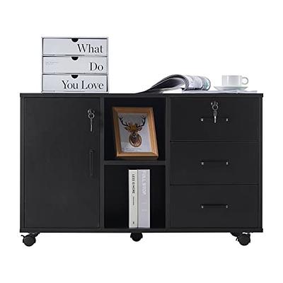 TC-Home Mobile File Cabinet w/ Drawers Rolling Filing Cabinet Wood Storage  Shelf for Office Study Room 