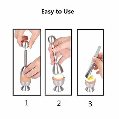 Egg Cracker Topper Set for Soft Hard Boiled Eggs Shell Removal Includes 1  Egg Cutter 4 Ceramic Egg Cups and 4 Spoons