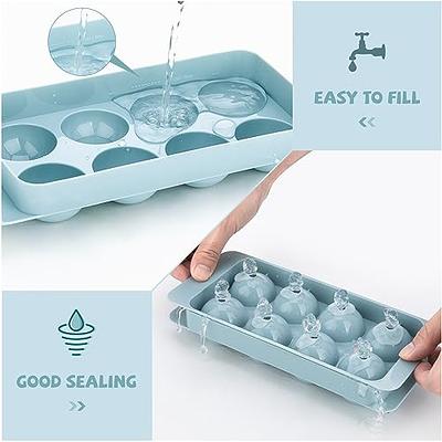 longzon Mini Round Ice Cube Tray with Lid and Bin, 2 pack Silicone Ice