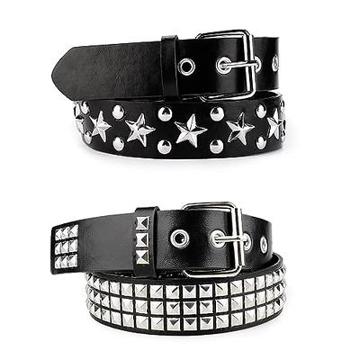 Y2K Black Studded Belt Punk Rock Rivet Belt Grommet Threads Belt