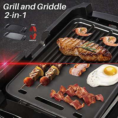 Indoor Grill, CUSIMAX Smokeless Grill Indoor, 1500W Electric Grill Griddle  Korean BBQ Grill with LED Smart Display & Tempered Glass Lid, Non-stick