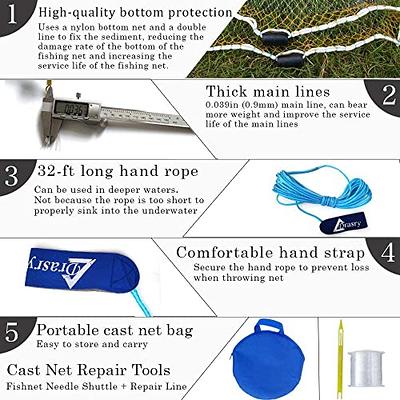 Drasry Saltwater American Fishing Cast Net 3/8inch Mesh Size for Bait Trap  Fish Heavy Duty Throw Net 4FT/5FT/6FT/7FT/8FT/9FT/10FT Radius Size, Nets 