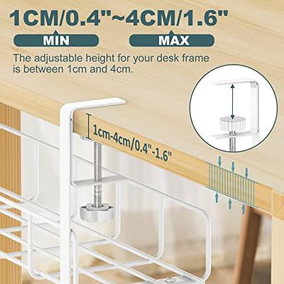 Under Desk Cable Management Tray, 15.7'' Cable Management Under Desk No  Drill Steel Desk Cable Organizers, Desk Cable Tray with Wire Organizer and