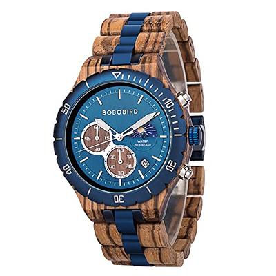 Chronograph Watches For Men With Dark Wood & Stainless Steel Combined Watch  Band