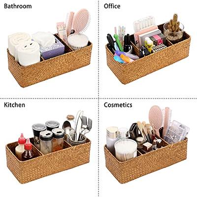 Natural Woven Seagrass Bathroom Toliet Roll Holder Storage Organizer Basket  Bin, Use on Bathroom Countertop Gray