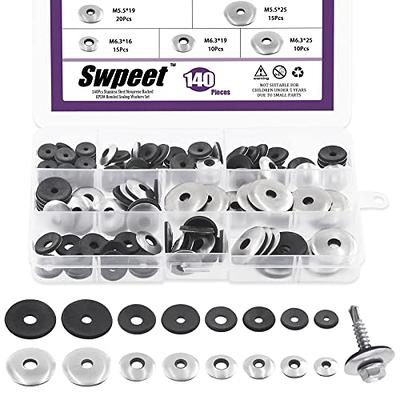 Swpeet 140Pcs 8 Sizes #8#10#12#14 Stainless Steel Neoprene EPDM