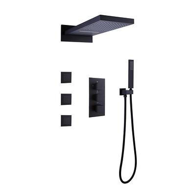 WELLFOR DT 12-in Rain Shower Head Wall Mount Matte Black Dual Head Waterfall Built-in Shower Faucet System with 2-Way Diverter Valve Included