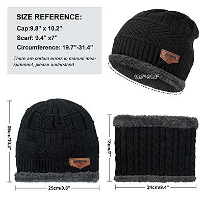 Winter Beanie Hat Scarf Set Warm Knit Hats Thick Fleece Lined Cap