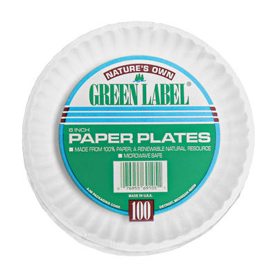 AJM Packaging Green Label Paper Plates 9 White 100 Plates Per Pack Case Of  10 Packs - Office Depot