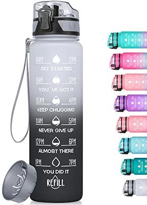 MEITAGIE 32oz Leakproof Motivational Sports Water Bottle with Straw & Time Marker, Flip Top Durable BPA Free Tritan Non-Toxic Frosted Bottle Perfect