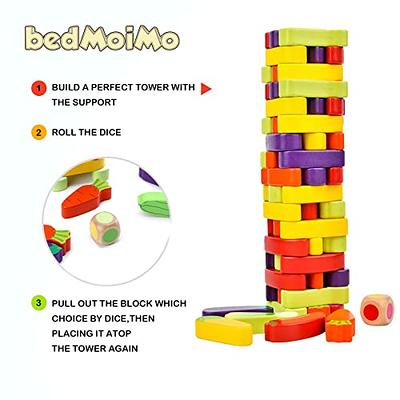 Stacking Board Game,Colored Wooden Stacking Game,48PCS Tumble Tower With  Dice,Colorful Stacking Block Party Game,Educational Stacking Building  Blocks