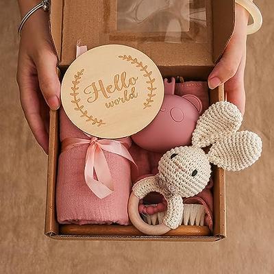 Baby Gift Set for Newborn - 11PCS Baby Shower Gifts Basket with Baby  Blanket Baby Rattle, Wooden Keepsake Milestone Elephant Toy Decision Coin &  Baby