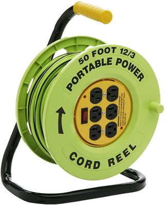 K KASONIC - 50 FT Retractable Extension Cord Reel, UL Listed, 14AWG/3C  SJTOW Heavy Duty Power Cord, 3 Grounded Outlets Lighted Triple Tap, 13 Amp