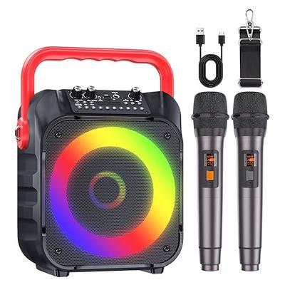 Karaoke Machine with Two Wireless Microphones, Portable Karaoke Machine for  Adults & Kids, Portable Bluetooth Speaker with PA System, LED Lights