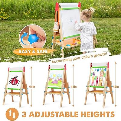  Kid Easel with Storage Double-Sided Whiteboard & Chalkboard  Standing Easel with Paper Roll Accessories for Kids and Toddlers : Toys &  Games