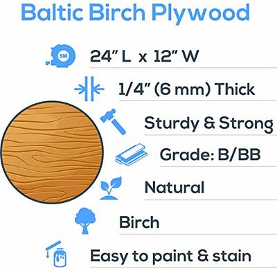 Baltic Birch Plywood, 3 mm 1/8x12x20 Inch Craft Wood, Pack of 20 B/BB Grade