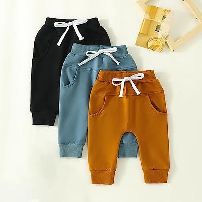 Toddler Boys 2 Pack Cotton Active Jogger Sweatpants,Kids Casual Athletic  Solid Pocket Pull On Pants