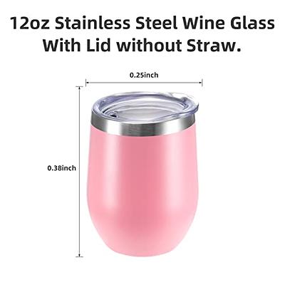 6 Pack 12Oz Stainless Steel, Stemless Wine Tumbler, Glasses Set with L