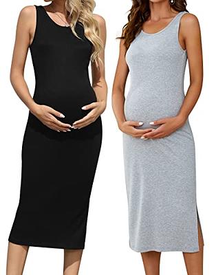 Brynmama 2 Pack Tank Maternity Dress Casual Sleeveless Side Split Pregnancy  Long Dress(Black/Grey, Medium) - Yahoo Shopping